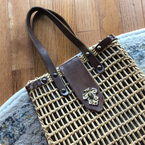 Vintage unique straw top handle bag - Picture 7 of 7